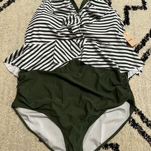 Bloomchic XXL Striped Halter One-Piece Swimsuit new